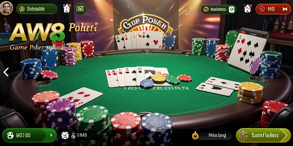 Tampilan seru dari gameplay Poker di AW8.