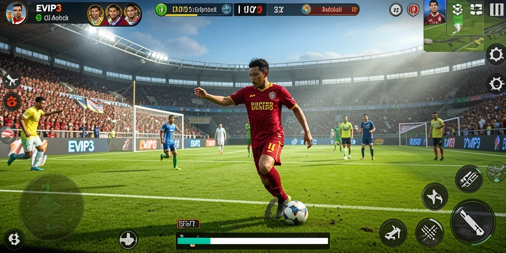 Tampilan gameplay EVIP3 menampilkan aksi olahraga yang menegangkan.