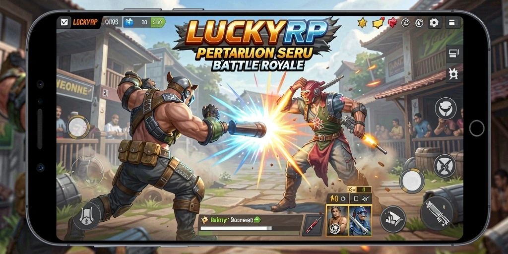 Tampilan gameplay LUCKYRP dalam pertempuran Battle Royale yang intens.