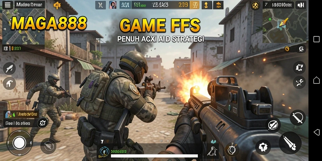 Tangkapan layar gameplay MAGA888 dengan aksi menegangkan dalam pertempuran FPS.