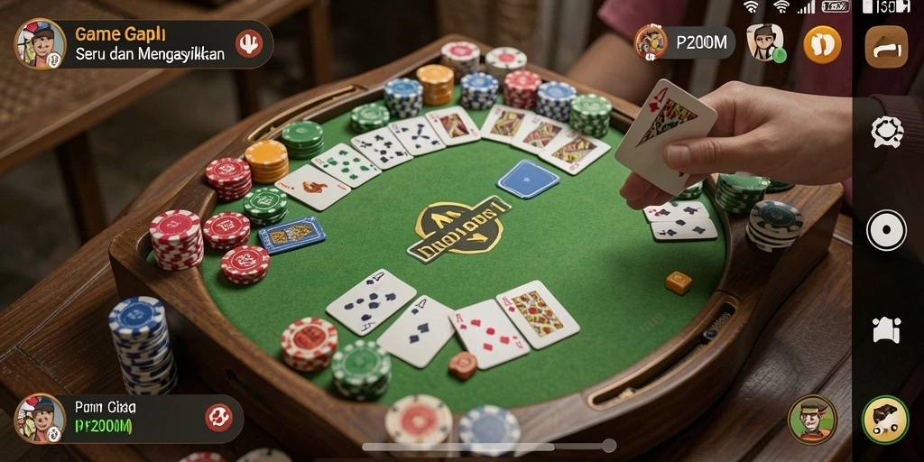 Tampilan gameplay P200M dengan suasana penuh aksi Gaple.