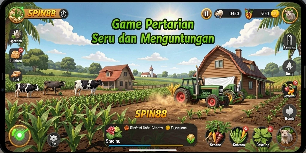Tampilan menarik gameplay SPIN88 saat bertani dan memanen.
