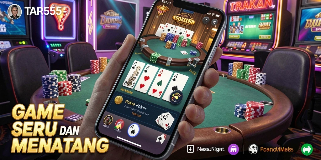 Tampilan gameplay TAR555 dengan berbagai aksi Poker yang mendebarkan.